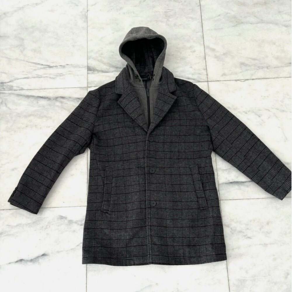 Tahari Black and Gray Wool Coat Size L MENS